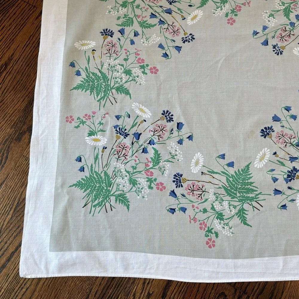 Vintage Norah Handpainted White Linen Floral Motif Sweden Cottage Core 35 X 33.5